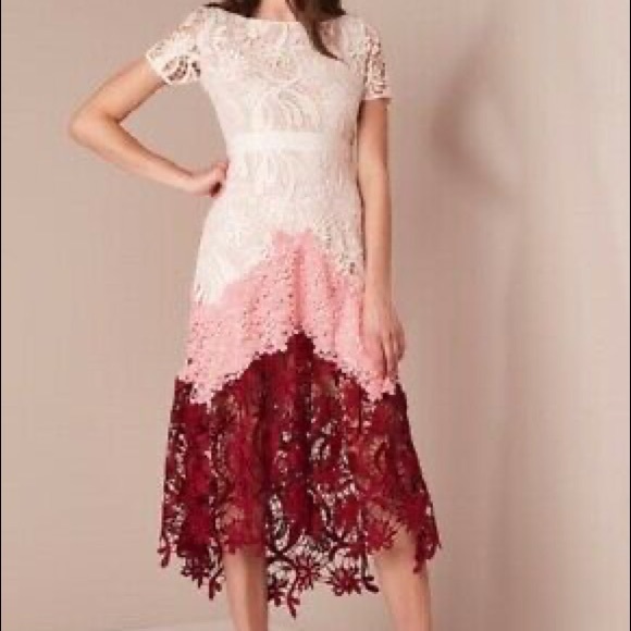 Maje Dresses & Skirts - Maje White, Pink, and Red Lace Dress